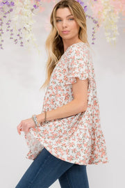 Celeste Full Size Floral Ruffled Short Sleeve Blouse - Fashionmj