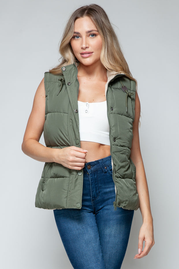 Snobbish Snap and Zip Closure Hooded Vest - Fashionmj