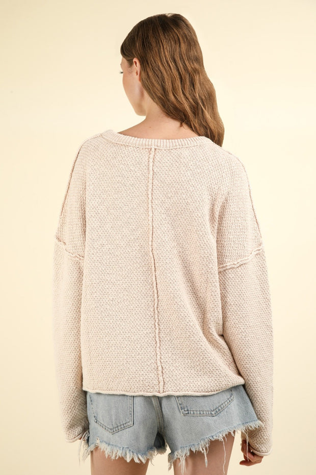 VERY J Mineral Washed Exposed Seam Sweater - Fashionmj