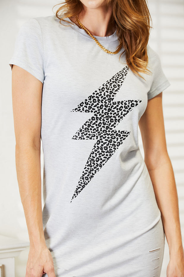 Double Take Leopard Lightning Graphic Tee Dress - Fashionmj