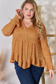 Hailey & Co Full Size V-Neck Flounce Sleeve Blouse - Fashionmj