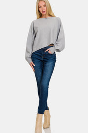 Zenana Asymmetric Hem Long Sleeve Sweater - Fashionmj