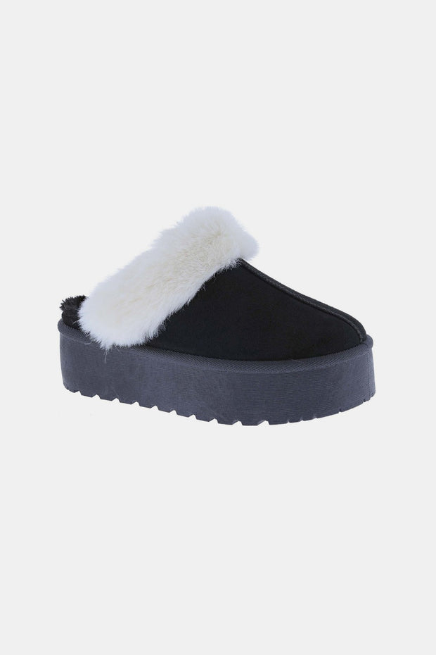 Weeboo Thick Bottom Fur Trim Snow Slippers - Fashionmj