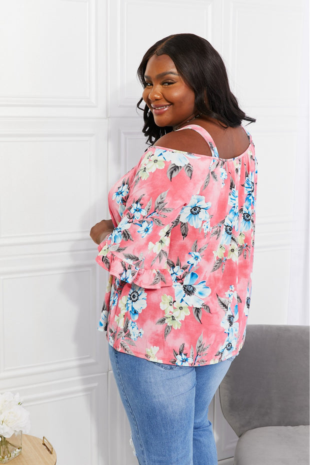 Sew In Love Full Size Fresh Take  Floral Cold-Shoulder Top - Fashionmj