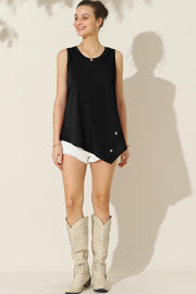 Ninexis Round Neck Button Side Tank - Fashionmj