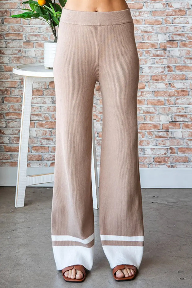 First Love Contrast Ribbed Knit Pants - Fashionmj