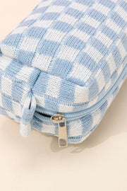 Zenana Checkered Pattern Knitted Cosmetic Pouch Trendsi