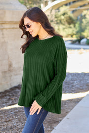 Basic Bae Full Size Ribbed Round Neck Long Sleeve Knit Top - Fashionmj