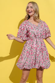 And The Why Full Size Floral Surplice Puff Sleeve Dress - Fashionmj