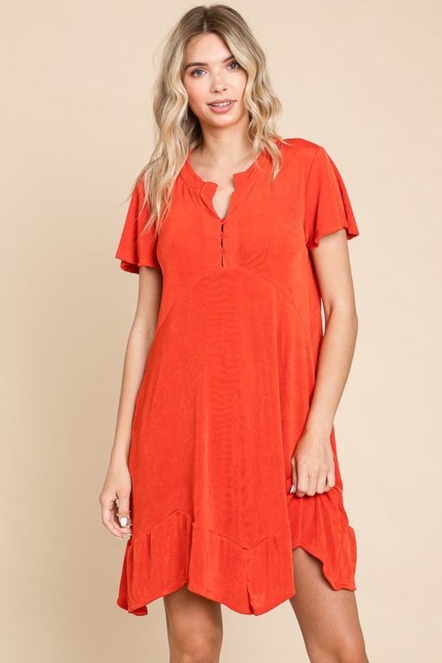 Culture Code Full Size Short Sleeve Ruffled Asymmetric Hem Dress - Fashionmj