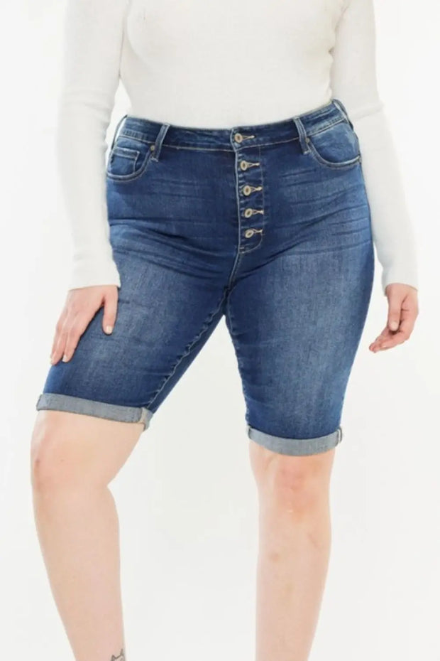 Kancan Full Size Cat's Whiskers Button Fly Denim Shorts - Fashionmj