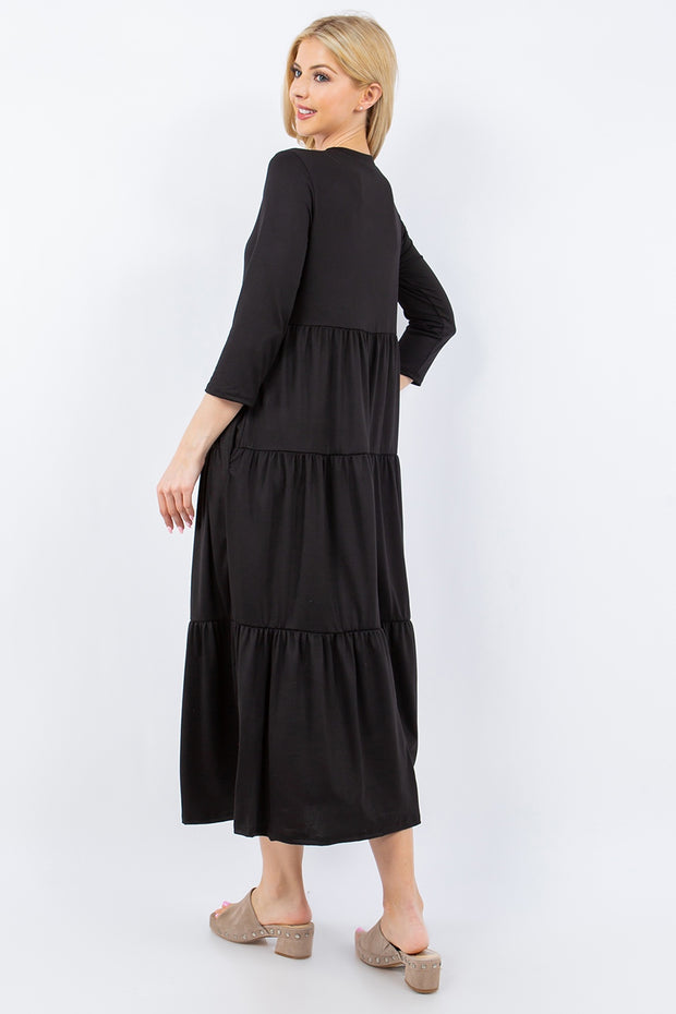 Celeste Full Size Tiered Midi Dress with Pockets - Fashionmj