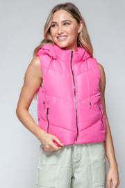 Snobbish Zip Up Quilted Hooded Vest - Fashionmj