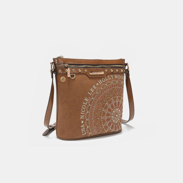 Nicole Lee USA Metallic Stitching Embroidery Inlaid Rhinestone Crossbody Bag - Fashionmj