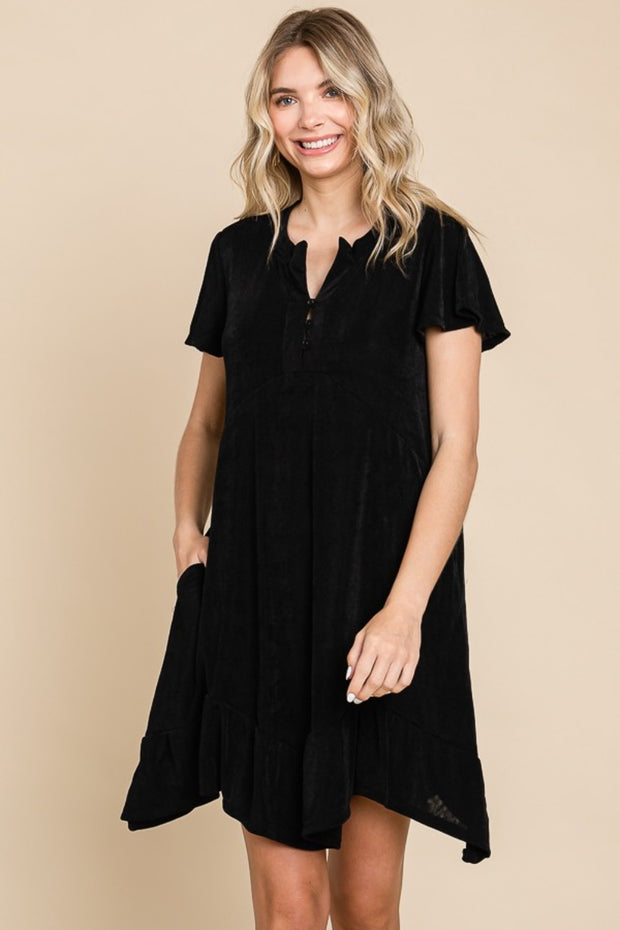 Culture Code Full Size Short Sleeve Ruffled Asymmetric Hem Dress - Fashionmj