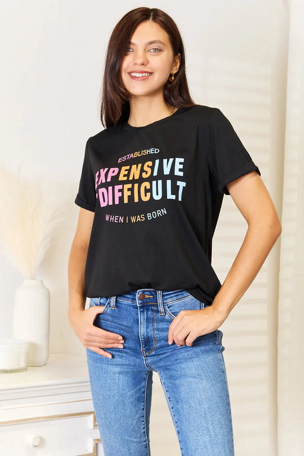 Simply Love Slogan Graphic Cuffed Sleeve T-Shirt - Fashionmj