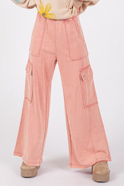 SAGE + FIG Knit Terry Mineral Wash Wide Leg Pants - Fashionmj