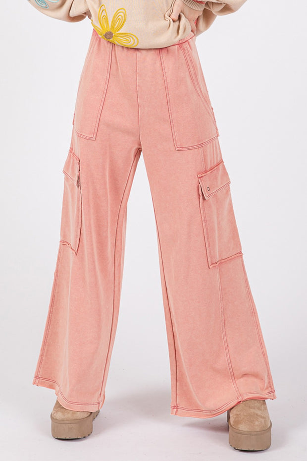 SAGE + FIG Knit Terry Mineral Wash Wide Leg Pants - Fashionmj