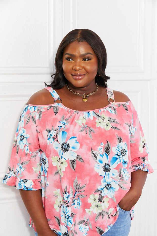 Sew In Love Full Size Fresh Take  Floral Cold-Shoulder Top - Fashionmj