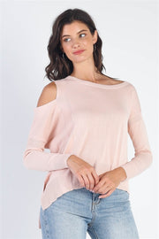 UNIQ Cold Shoulder Long Sleeve Knit Top - Fashionmj