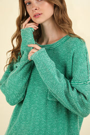 VERY J Mineral Washed Exposed Seam Sweater - Fashionmj