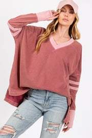 SAGE + FIG Mineral Wash Side Slit Contrast T-Shirt - Fashionmj