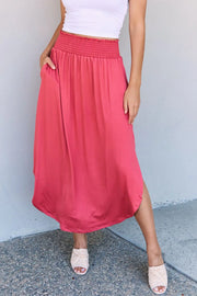 Doublju Comfort Princess Full Size High Waist Scoop Hem Maxi Skirt in Hot Pink - Fashionmj