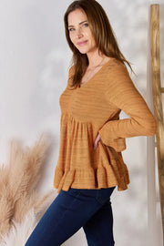 Hailey & Co Full Size V-Neck Flounce Sleeve Blouse - Fashionmj