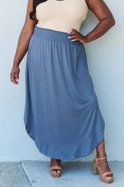 Doublju Comfort Princess Full Size High Waist Scoop Hem Maxi Skirt in Dusty Blue - Fashionmj