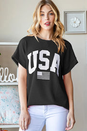 Heimish Full Size USA Graphic Short Sleeve Ribbed Top - Fashionmj