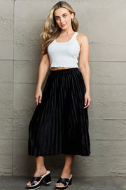 Ninexis Accordion Pleated Flowy Midi Skirt - Fashionmj