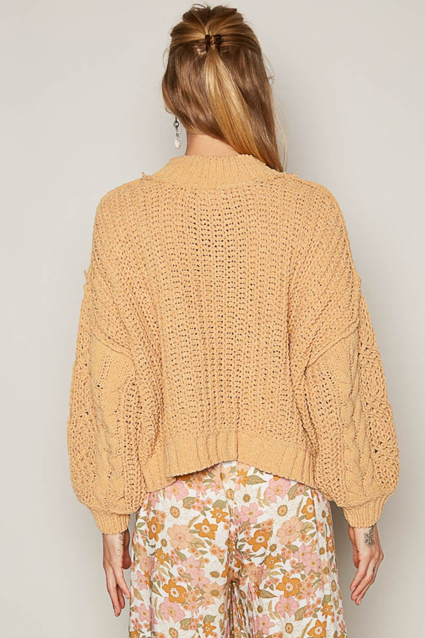 POL Mock Neck Cable Knit Sweater - Fashionmj