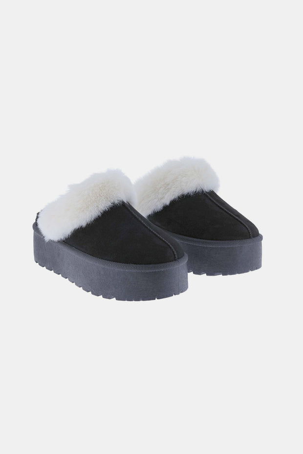 Weeboo Thick Bottom Fur Trim Snow Slippers - Fashionmj