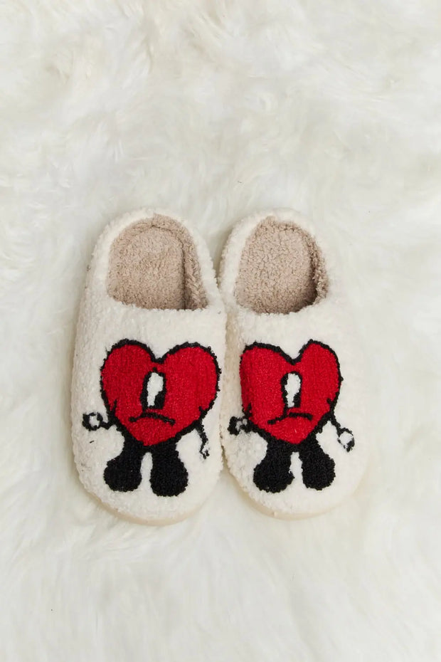 Melody Love Heart Print Plush Slippers - Fashionmj