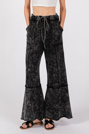 SAGE + FIG Mineral Washed Terry Wide Leg Pants - Fashionmj