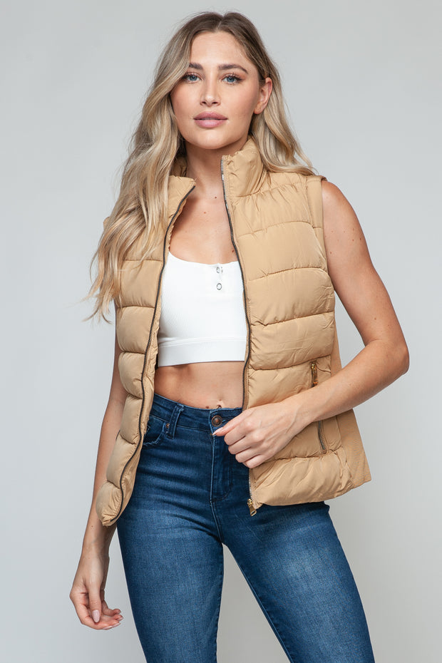 Snobbish Zip Up Turtleneck Vest with Pockets - Fashionmj