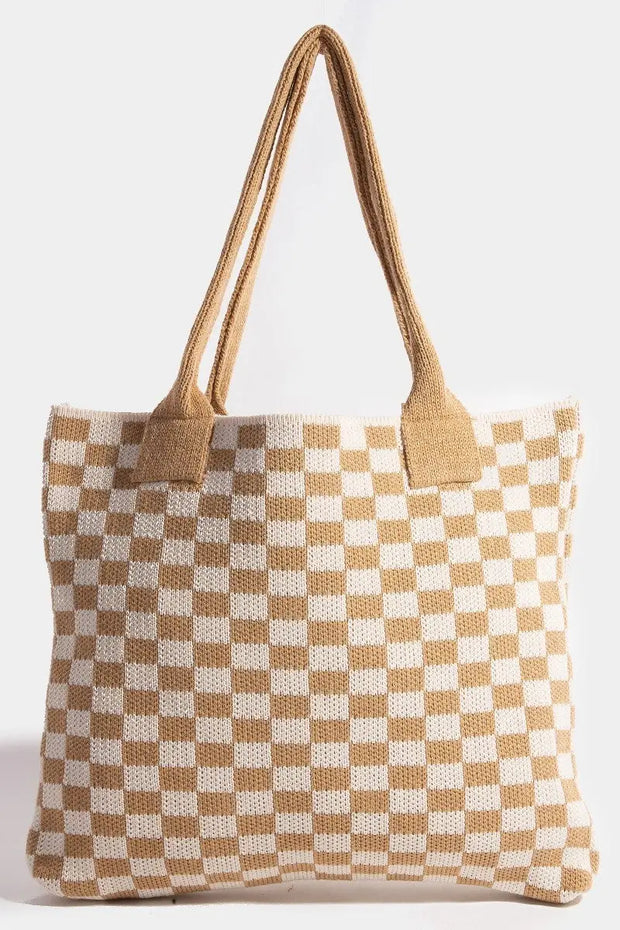 Fame Checkered Pattern Tote Bag Trendsi