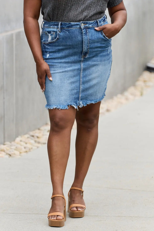 RISEN Amelia Full Size Denim Mini Skirt - Fashionmj