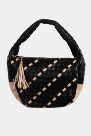 Fame Tassel Detail Weave Semi Circle Bag - Fashionmj