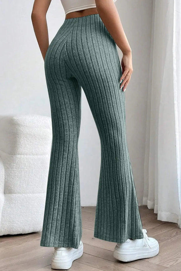 Basic Bae Full Size Ribbed High Waist Flare Pants Trendsi