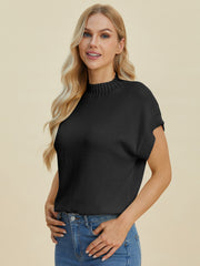 Double Take Full Size Mock Neck Short Sleeve Sweater - Fashionmj