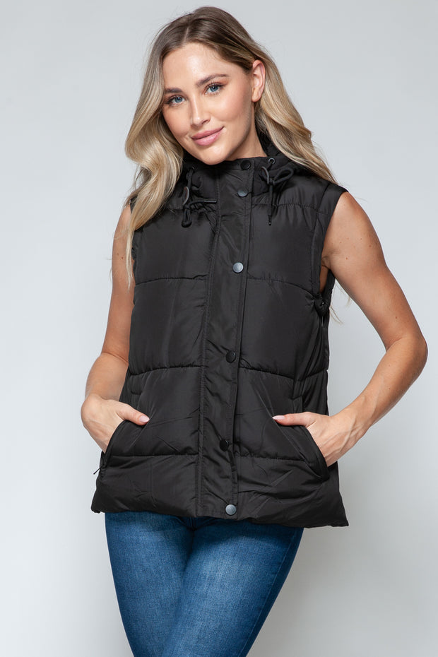 Snobbish Snap and Zip Closure Hooded Vest - Fashionmj