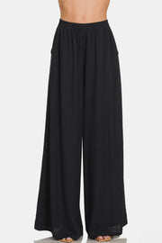 Zenana Pleated Linen Blend Wide Leg Pants - Fashionmj