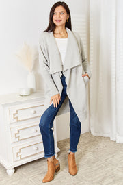 Angel Wings Open Front Duster Cardigan with Pockets - Fashionmj