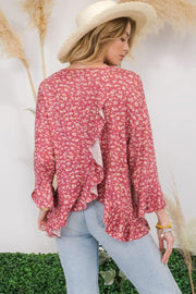 Celeste Full Size Floral Ruffle Detail Top - Fashionmj