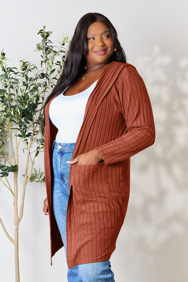 Basic Bae Full Size Hooded Sweater Cardigan - Fashionmj