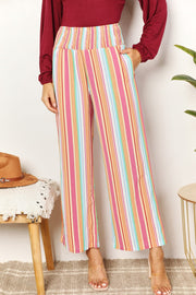 Double Take Striped Smocked Waist Pants with Pockets - Fashionmj