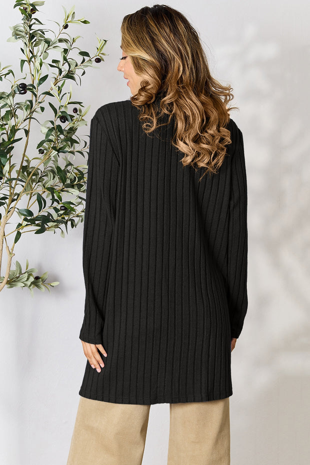 Basic Bae Full Size Ribbed Open Front Cardigan with Pockets - Fashionmj