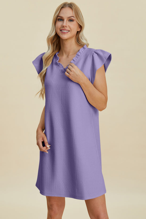 Double Take Full Size Ruffled V-Neck Cap Sleeve Dress - Fashionmj