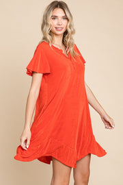 Culture Code Full Size Short Sleeve Ruffled Asymmetric Hem Dress - Fashionmj